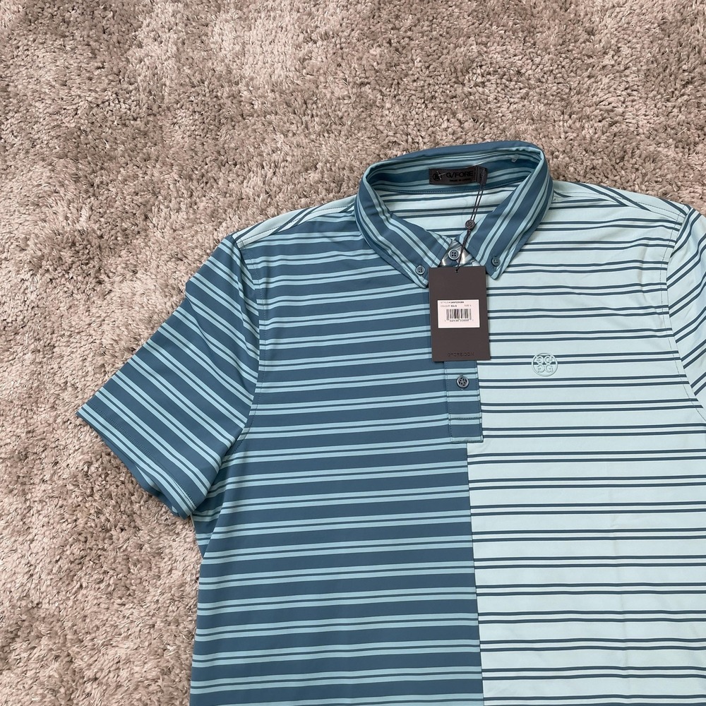 G/FORE Polo Shirt Mens Large Striped Split Graphic Performance Golf G4MF23K004 - Picture 4 of 16